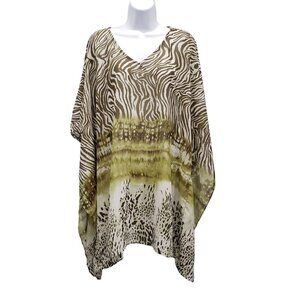 Susan Graver Chiffon Scarf Top Tunic Animal Print Art to Wear Green Size 1X?